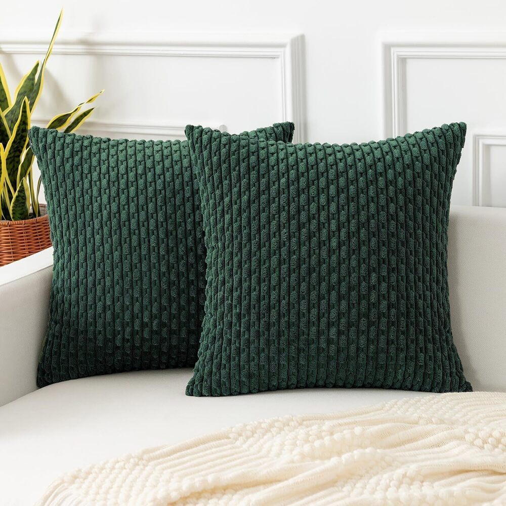 8936 Kevin Textile Decorative Pillow Covers Set of 2 Striped Plush Corduroy